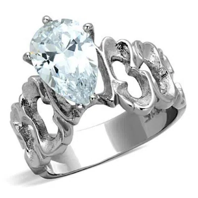 Fashnzfab High Polished (no Plating) Stainless Steel Ring With Aaa Grade Cz In Clear In Silver