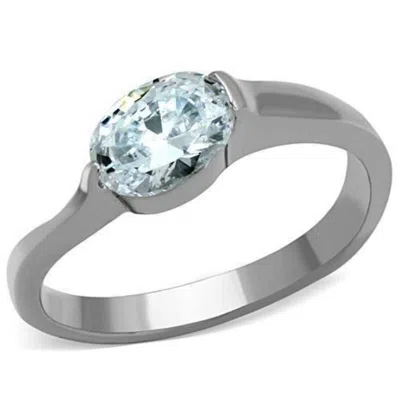 Fashnzfab High Polished (no Plating) Stainless Steel Ring With Aaa Grade Cz In Clear In Silver
