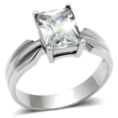 Fashnzfab High Polished (no Plating) Stainless Steel Ring With Aaa Grade Cz In Clear In Silver