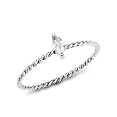 Fashnzfab High Polished (no Plating) Stainless Steel Ring With Aaa Grade Cz In Clear In Silver