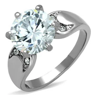 Fashnzfab High Polished (no Plating) Stainless Steel Ring With Aaa Grade Cz In Clear In Silver