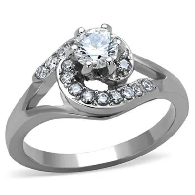 Fashnzfab High Polished (no Plating) Stainless Steel Ring With Aaa Grade Cz In Clear In Silver