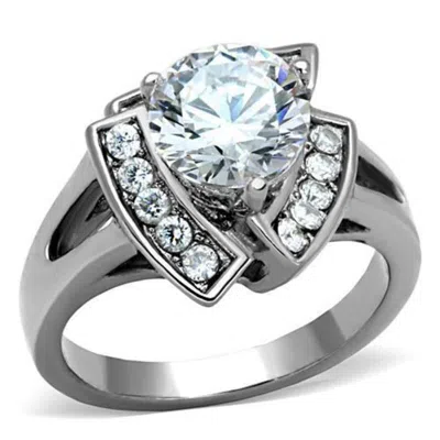 Fashnzfab High Polished (no Plating) Stainless Steel Ring With Aaa Grade Cz In Clear In Silver