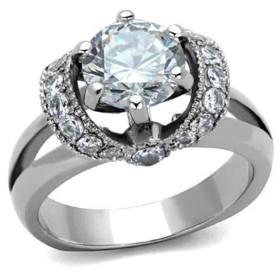 Fashnzfab High Polished (no Plating) Stainless Steel Ring With Aaa Grade Cz In Clear In Silver