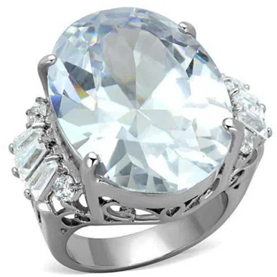 Fashnzfab High Polished (no Plating) Stainless Steel Ring With Aaa Grade Cz In Clear In Silver