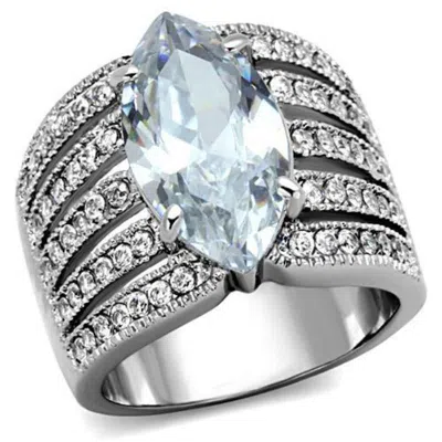 Fashnzfab High Polished (no Plating) Stainless Steel Ring With Aaa Grade Cz In Clear In Silver