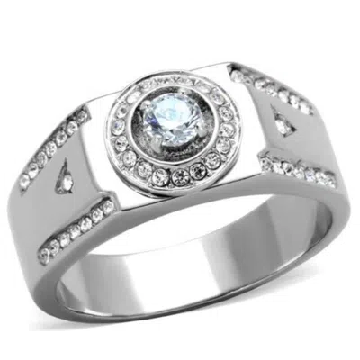 Fashnzfab High Polished (no Plating) Stainless Steel Ring With Aaa Grade Cz In Clear In Silver
