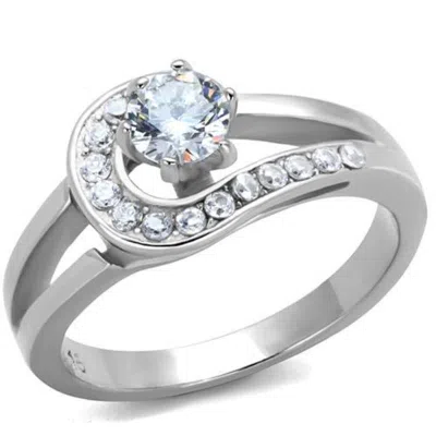 Fashnzfab High Polished (no Plating) Stainless Steel Ring With Aaa Grade Cz In Clear In Silver