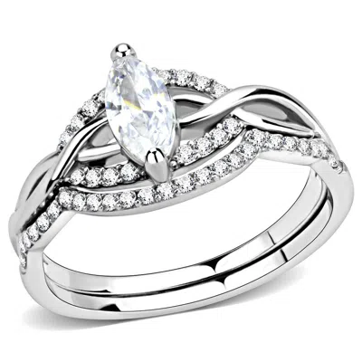 Fashnzfab High Polished (no Plating) Stainless Steel Ring With Aaa Grade Cz In Clear In Silver