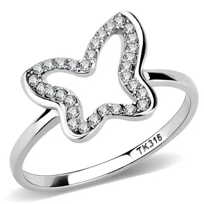 Fashnzfab High Polished (no Plating) Stainless Steel Ring With Aaa Grade Cz In Clear In Silver