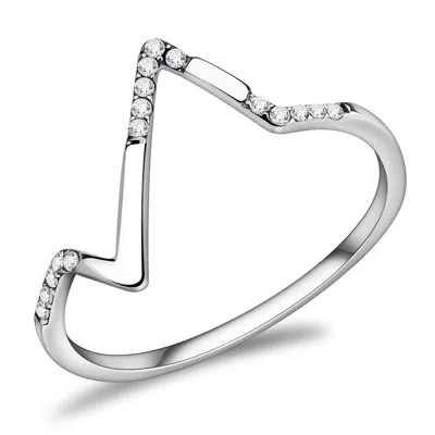 Fashnzfab High Polished (no Plating) Stainless Steel Ring With Aaa Grade Cz In Clear In Silver