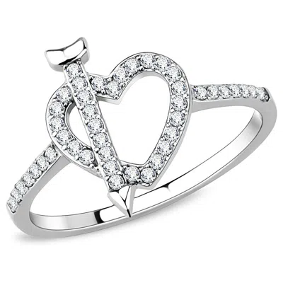 Fashnzfab High Polished (no Plating) Stainless Steel Ring With Aaa Grade Cz In Clear In Silver