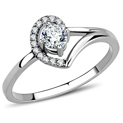 Fashnzfab High Polished (no Plating) Stainless Steel Ring With Aaa Grade Cz In Clear In Silver