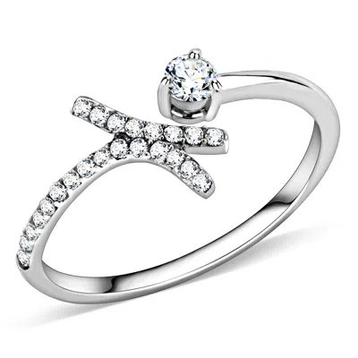 Fashnzfab High Polished (no Plating) Stainless Steel Ring With Aaa Grade Cz In Clear In Silver