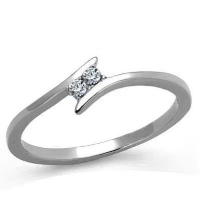Fashnzfab High Polished (no Plating) Stainless Steel Ring With Aaa Grade Cz In Clear In Silver