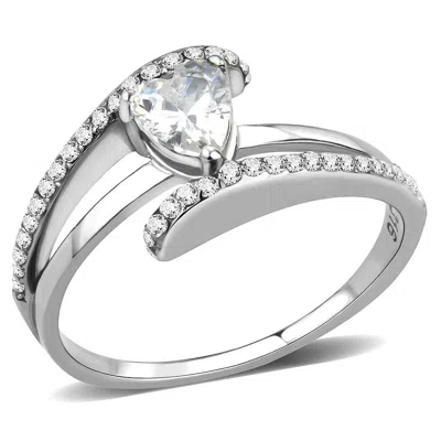 Fashnzfab High Polished (no Plating) Stainless Steel Ring With Aaa Grade Cz In Clear In Silver