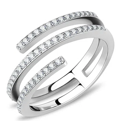 Fashnzfab High Polished (no Plating) Stainless Steel Ring With Aaa Grade Cz In Clear In Silver
