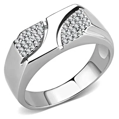 Fashnzfab High Polished (no Plating) Stainless Steel Ring With Aaa Grade Cz In Clear In Silver