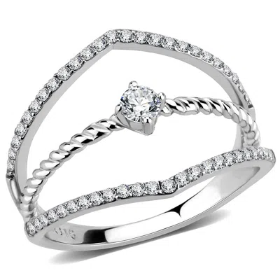 Fashnzfab High Polished (no Plating) Stainless Steel Ring With Aaa Grade Cz In Clear In Silver