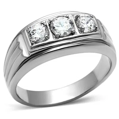 Fashnzfab High Polished (no Plating) Stainless Steel Ring With Aaa Grade Cz In Clear In Silver