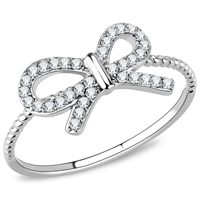 Fashnzfab High Polished (no Plating) Stainless Steel Ring With Aaa Grade Cz In Clear In Silver