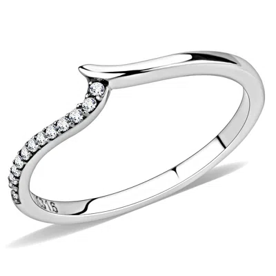 Fashnzfab High Polished (no Plating) Stainless Steel Ring With Aaa Grade Cz In Clear In Silver