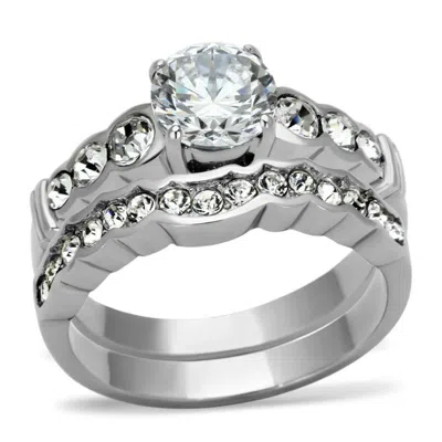 Fashnzfab High Polished (no Plating) Stainless Steel Ring With Aaa Grade Cz In Clear In Silver
