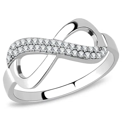 Fashnzfab High Polished (no Plating) Stainless Steel Ring With Aaa Grade Cz In Clear In Silver
