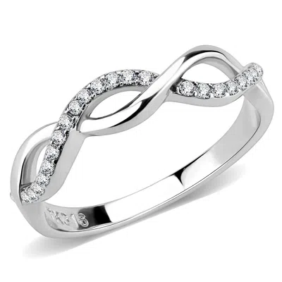 Fashnzfab High Polished (no Plating) Stainless Steel Ring With Aaa Grade Cz In Clear In Silver
