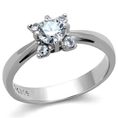 Fashnzfab High Polished (no Plating) Stainless Steel Ring With Aaa Grade Cz In Clear In Silver