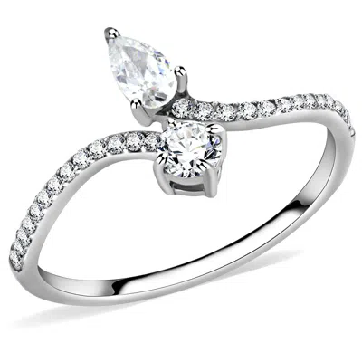 Fashnzfab High Polished (no Plating) Stainless Steel Ring With Aaa Grade Cz In Clear In Silver