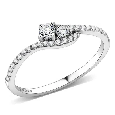 Fashnzfab High Polished (no Plating) Stainless Steel Ring With Aaa Grade Cz In Clear In Silver