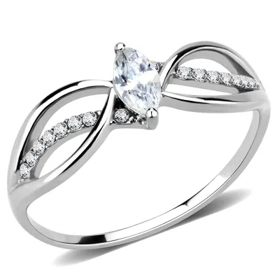 Fashnzfab High Polished (no Plating) Stainless Steel Ring With Aaa Grade Cz In Clear In Silver