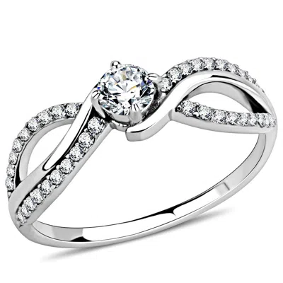 Fashnzfab High Polished (no Plating) Stainless Steel Ring With Aaa Grade Cz In Clear In Silver