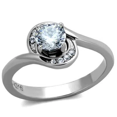 Fashnzfab High Polished (no Plating) Stainless Steel Ring With Aaa Grade Cz In Clear In Silver