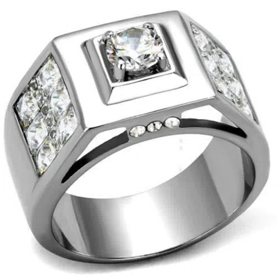 Fashnzfab High Polished (no Plating) Stainless Steel Ring With Aaa Grade Cz In Clear In Silver