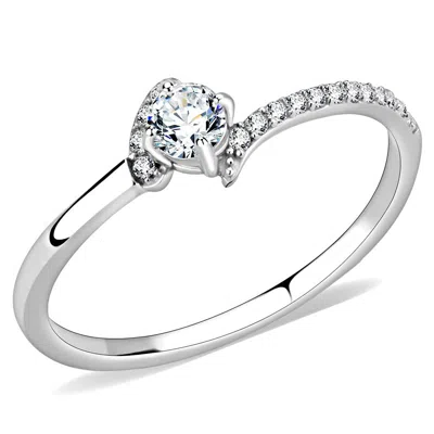Fashnzfab High Polished (no Plating) Stainless Steel Ring With Aaa Grade Cz In Clear In Silver