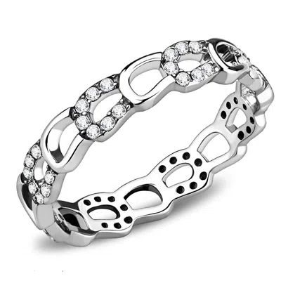 Fashnzfab High Polished (no Plating) Stainless Steel Ring With Aaa Grade Cz In Clear In Silver