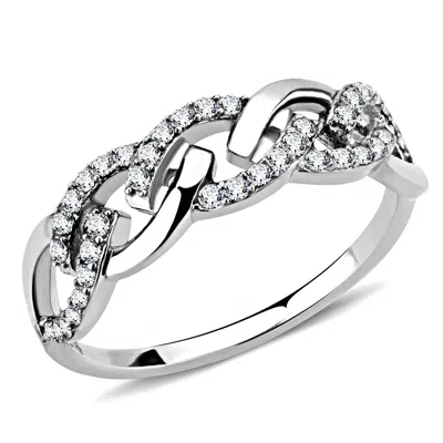 Fashnzfab High Polished (no Plating) Stainless Steel Ring With Aaa Grade Cz In Clear In Silver