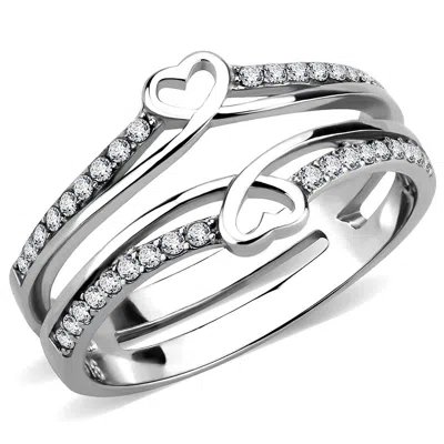 Fashnzfab High Polished (no Plating) Stainless Steel Ring With Aaa Grade Cz In Clear In Silver