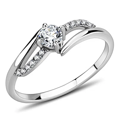 Fashnzfab High Polished (no Plating) Stainless Steel Ring With Aaa Grade Cz In Clear In Silver