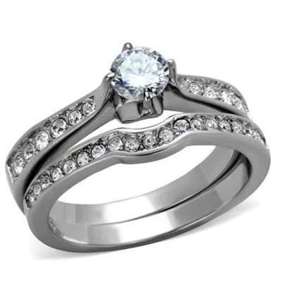Fashnzfab High Polished (no Plating) Stainless Steel Ring With Aaa Grade Cz In Clear In Silver