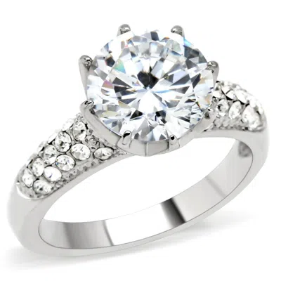 Fashnzfab High Polished (no Plating) Stainless Steel Ring With Aaa Grade Cz In Clear In Silver