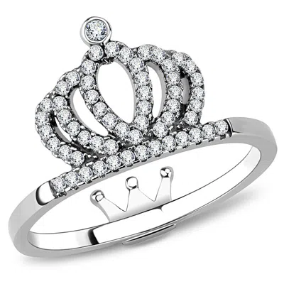 Fashnzfab High Polished (no Plating) Stainless Steel Ring With Aaa Grade Cz In Clear In Silver