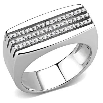 Fashnzfab High Polished (no Plating) Stainless Steel Ring With Aaa Grade Cz In Clear In Silver