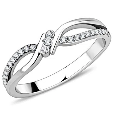 Fashnzfab High Polished (no Plating) Stainless Steel Ring With Aaa Grade Cz In Clear In Silver