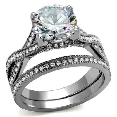 Fashnzfab High Polished (no Plating) Stainless Steel Ring With Aaa Grade Cz In Clear In Silver