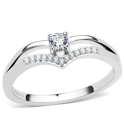 Fashnzfab High Polished (no Plating) Stainless Steel Ring With Aaa Grade Cz In Clear In Silver