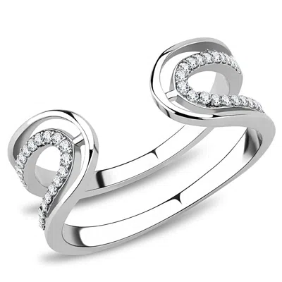 Fashnzfab High Polished (no Plating) Stainless Steel Ring With Aaa Grade Cz In Clear In Silver