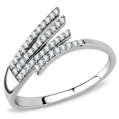 Fashnzfab High Polished (no Plating) Stainless Steel Ring With Aaa Grade Cz In Clear In Silver